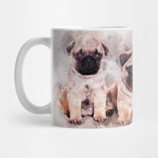 Pug Puppies. Dog Watercolor Portrait 01 Mug